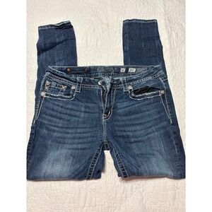 Miss Me Mid Rise Skinny Jeans Women Size 31 Embellished Pockets Blue Denim